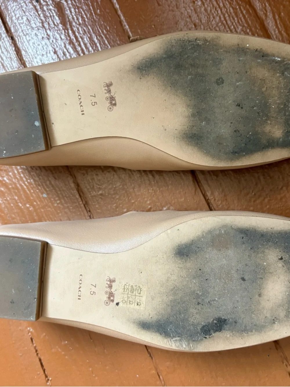 COACH Beige Double-Strap Mary Jane Flats